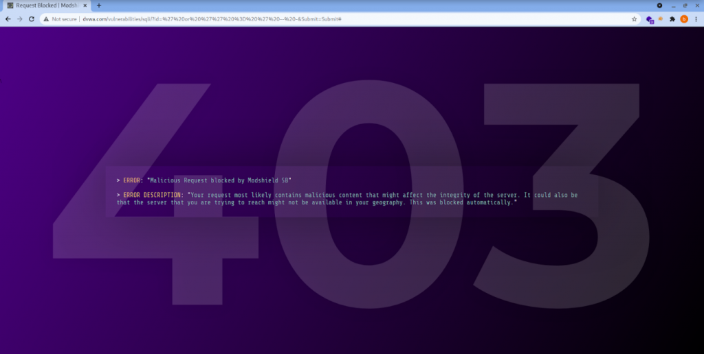 Modshield SB defends the payload whereas the AWS WAF fails to do so.