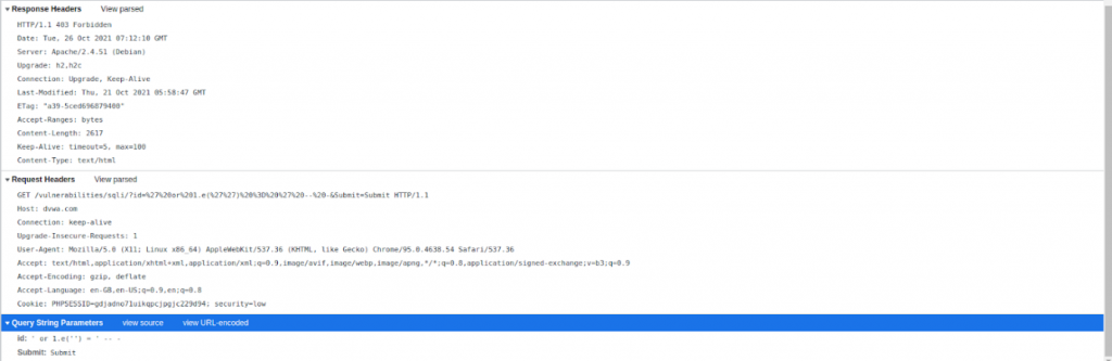 Modshield SB defends the payload whereas the AWS WAF fails to do so.