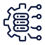 Blue gear with a robotic fist at the center and circuit-like lines, symbolizing automation and robotics.
