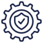 Blue gear icon with a shield at its center, representing security settings
