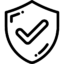 Shield icon with a bold checkmark inside, symbolizing security or verification badge
