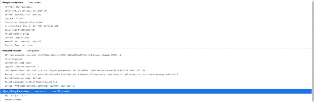 Modshield SB defends the payload whereas the AWS WAF fails to do so